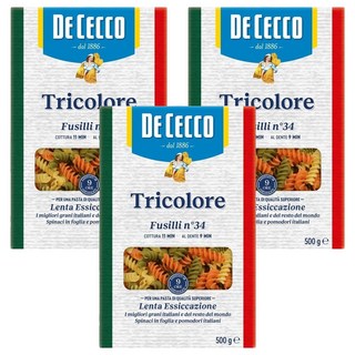 DE CECCO 得科 三色螺旋麵 NO.34 義大利麵 杜蘭小麥粉製 口感彈牙, 500g, 3盒