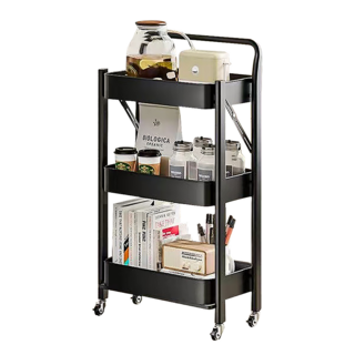 收納架 224-HB 黑色 三層置物架 萬向輪可移動 免安裝, 46x29.5x87cm, 3格
