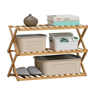 楠竹鞋架 70x25x46cm, 原木色, 3層