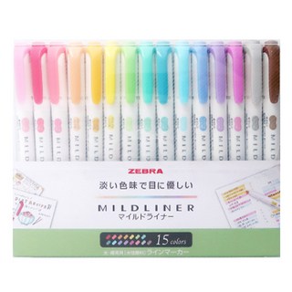 ZEBRA 斑馬牌 MILDLINER 水性螢光筆 15色套裝, 混合顏色, 15個