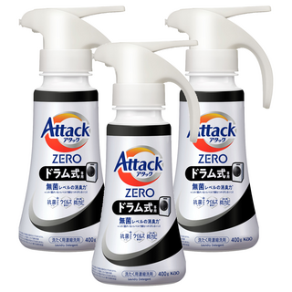 Attack 一匙靈 ZERO洗衣精 按壓式 滾筒專用 黑色 400g, 3瓶