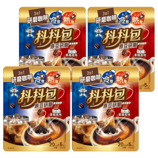 旺旺 抖抖包濾泡咖啡研磨式拿鐵風味, 20g, 5包, 4袋