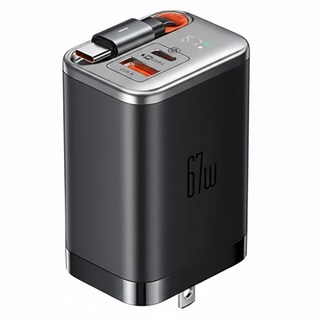 Mcdodo 麥多多 67W USB-C/USB-A 自帶伸縮線雙口氮化鎵快充充電器, 黑色, 1個