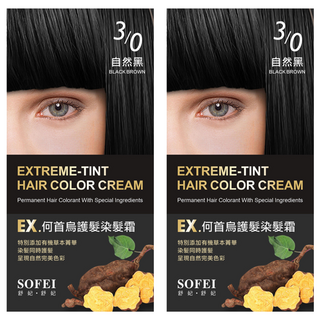 SOFEI 舒妃 EX. 何首烏護髮染髮霜, 3/0 自然黑, 2盒