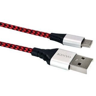 Kinyo Type-C交錯格紋極速充電傳輸線 USB-C08, 2m, 紅色, 1條