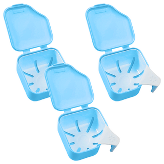 日式假牙套清潔雙層浸泡盒 藍色, 1入, 3入