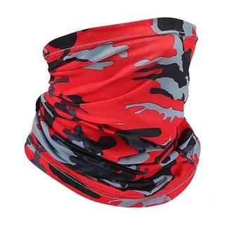 Reddot 紅點生活 歐美多功用冰絲頭巾圍脖巾, 多種配戴方式 隨意百搭 高彈性設計 舒適不緊繃 全面防曬 有效阻隔紫外線, 44 x 24cm, 迷彩紅, 1個