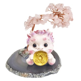 麟鳳呈祥 開運招財貔貅天然水晶樹 瑞獸吉祥物擺飾 - 天然晶簇瑪瑙底座, 750 x 750 x 1050mm, 粉色貔貅 + 粉水晶