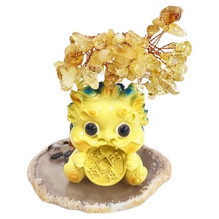麟鳳呈祥 開運招財貔貅天然水晶樹 瑞獸吉祥物擺飾, 750 x 750 x 1050mm, 黃色貔貅 + 黃水晶