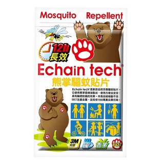 ECHain TeCH 熊掌 長效驅蚊防蚊貼片 60片 天然香茅精油 不含DEET, 40g, 1包