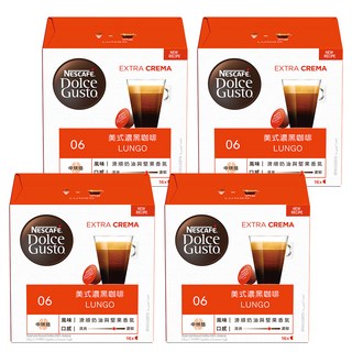 NESCAFE 雀巢咖啡 Dolce Gusto 多趣酷思美式濃黑咖啡膠囊 中度烘焙 100% 阿拉比卡咖啡豆, 6.5g, 16顆, 4盒