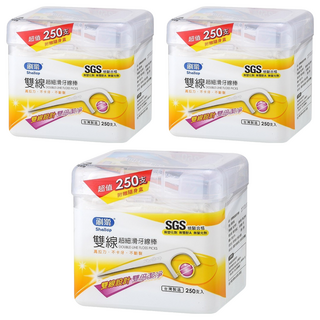 Shallop 刷樂 雙線超細滑牙線棒, 250支, 3盒