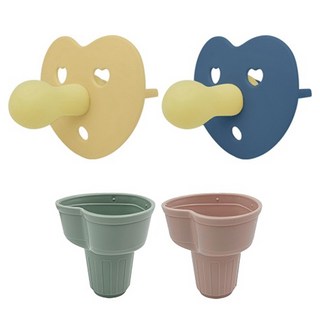 FROMISE 心形安撫奶嘴*2 附奶嘴蓋, 6個月以上, 奶嘴 Dandelion+Blue Moon/奶嘴蓋 Green+Pink, 1組