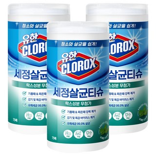 유한크로락스 세정살균티슈 후레시 센트 75매, 3개