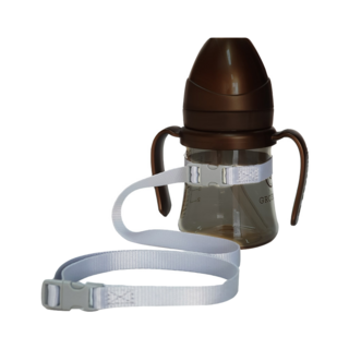 OrganicFactory 把手吸管奶瓶防掉帶 嬰兒車/椅子適用 簡單綁帶設計, 銀色, 1個