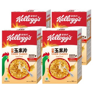 Kellogg's 家樂氏 CORN FLAKES 公雞玉米片 蜂蜜玉米片, 豐富營養 健康成長, 含8種維生素, 無香料與色素, 180g, 4盒