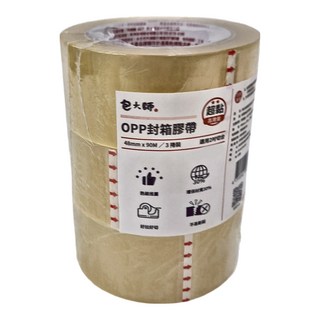 包大師 超黏高用量OPP封箱膠帶 48mm x 90M 3捲裝, 1組, 透明