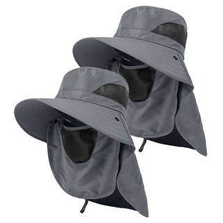Tiger Pavilion 虎閣 戶外防紫外線遮陽釣魚登山帽 2件組, 深灰色