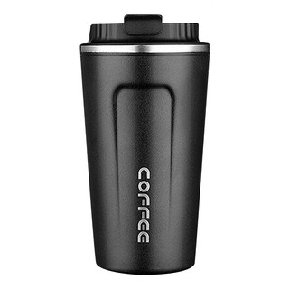 拍平方 咖啡保溫杯 510ML 304不鏽鋼 + 優質矽膠, 黑色, 1個