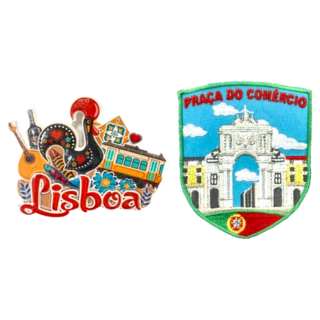 A-ONE 匯旺 葡萄牙 里斯本四寶世界旅行磁鐵 + 葡萄牙 商業廣場刺繡徽章2件組, 7.5 x 6cm, C14 + 351