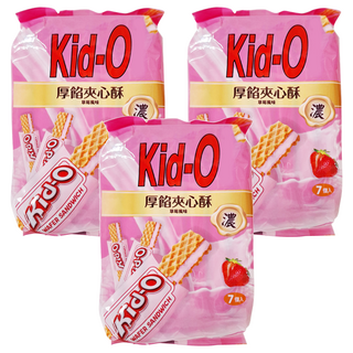 Kid-O 厚餡威化餅 草莓風味, 91g, 3袋