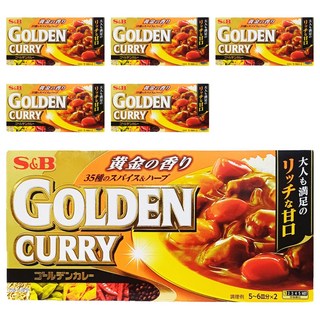 S&B Golden Curry 咖哩 (桔 甘口), 日本原裝進口，35種香料&草本， 口感香濃滑順，輕鬆煮出美味咖哩, 198g, 5盒