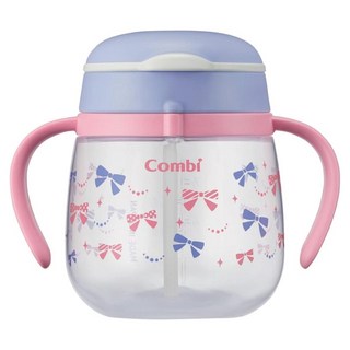 Combi 康貝 LakuMug樂可杯第三階段吸管杯 6個月以上適用 防漏設計 日本製, 粉嫩蝶結, 240ml, 1個