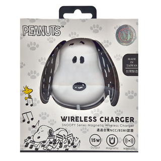 MING JENN 明震 PEANUTS 磁吸無線充電盤 附底座 15W, 史努比 白色, 1個