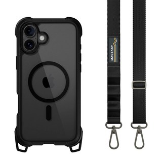 MAGEASY Odyssey Strap M 超軍規防摔掛繩手機殼, iPhone 16 Plus, 皮革黑