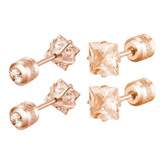 Brilliant Beauty 耀眼美人 閃耀公主方玫瑰金香檳鋯石鑽50分鈦閃耀不鏽鋼耳環