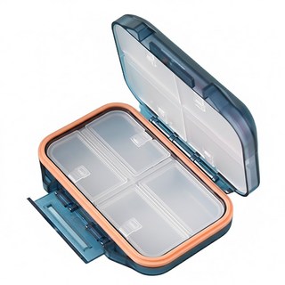 iSFun 雙重附蓋 微透式密封收納7格藥盒, 藍色, 1個