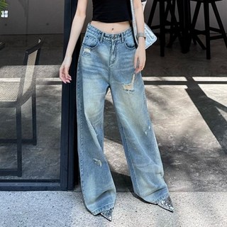 德普羅商務 女款褪色破壞感寬版牛仔褲