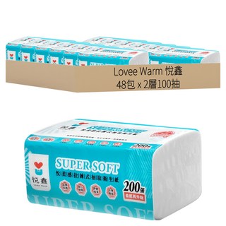 Lovee Warm 悅鑫 抽取式衛生紙 2層 100抽, 12包, 4袋