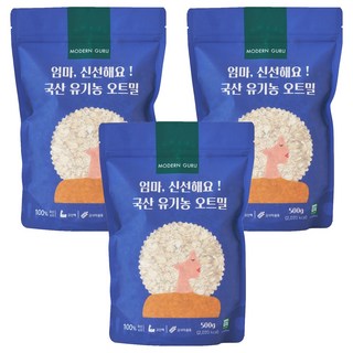 모던구루 엄마 신선해요 국산 유기농 오트밀, 500g, 3개