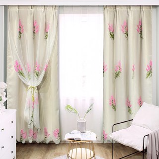 小銅板 雙層刺繡窗簾, 浪漫薰衣草米