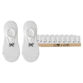 甜美蝴蝶結防掉跟隱形短襪 12雙 棉+聚酯纖維, 白色, 長21cm 寬8cm