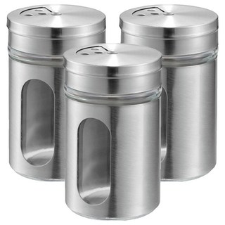 Echo 不鏽鋼玻璃調味料罐 鏤空設計 大小灑孔, 80ml, 3個