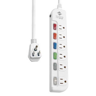 WeiTien 威電 過載斷電6開3孔電源線 125VAC 15A MAX 1650W, 4.5m, 電源線 白色, 1條