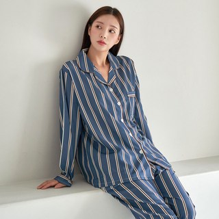 글램공감 커플용 파블로 카라형 스트라이프 긴팔 잠옷 상하의 세트