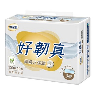 倍潔雅 好韌真 抽取式衛生紙 3層 100張, 10包, 1袋