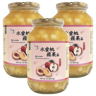 韓味不二 水蜜桃蘋果茶果醬，富含果肉，補充能量, 1kg, 1入, 3罐