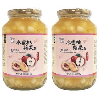韓味不二 水蜜桃蘋果茶果醬，富含果肉，補充能量, 1kg, 1入, 2罐