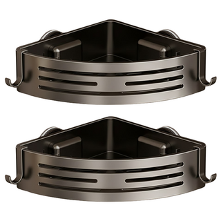 HOUDER 吸盤式太空鋁置物架 三角 升級加高, 槍灰色, 2個