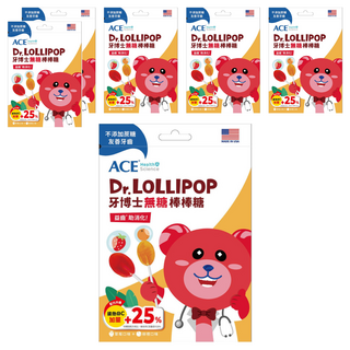 ACE SUPER KIDS 牙博士棒棒糖 8支 Set 無人工色素、香料和防腐劑 含膳食纖維 美國進口, 草莓 + 柳橙, 60g, 6袋