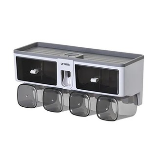 FAmILyLIFE 生活 抽屜式無痕壁掛耐重牙刷架 四杯組, 白色, 1組