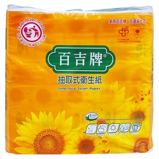 百吉牌 抽取式衛生紙 100抽 100%原生紙漿 台灣製造, 10包, 1袋