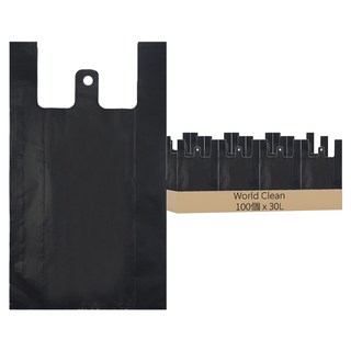 World Clean 黑色提把塑膠袋, 30L, 100個