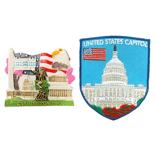 A-ONE 匯旺 士氣章 2個套裝, 美國華盛頓DC辦公磁鐵 + 美國國會大廈Patch刺繡 多色, 7.5 x 6cm