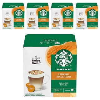 STARBUCKS 星巴克 NESCAFE 雀巢咖啡 Dolce Gusto 多趣酷思 焦糖瑪奇朵咖啡膠囊 咖啡膠囊5.5g 6顆 + 牛奶膠囊15.8g 6顆, 5盒, 21.3g, 12顆