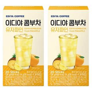 EDIYA COFFEE 康普茶沖泡粉 鳳梨柚子口味, 6g, 20條, 2盒
